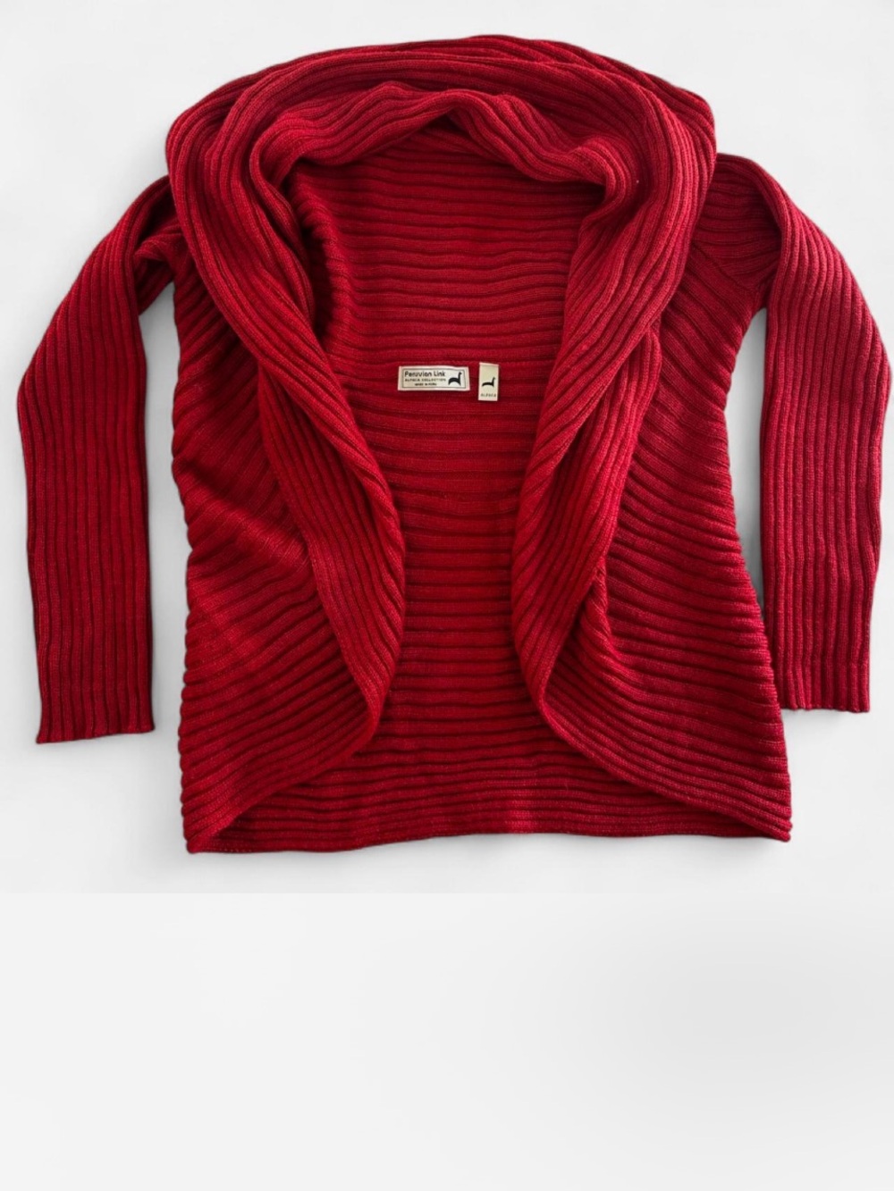 Peruvian Link Alpaca Ribbed Open-Front Red Cardigan Sweater